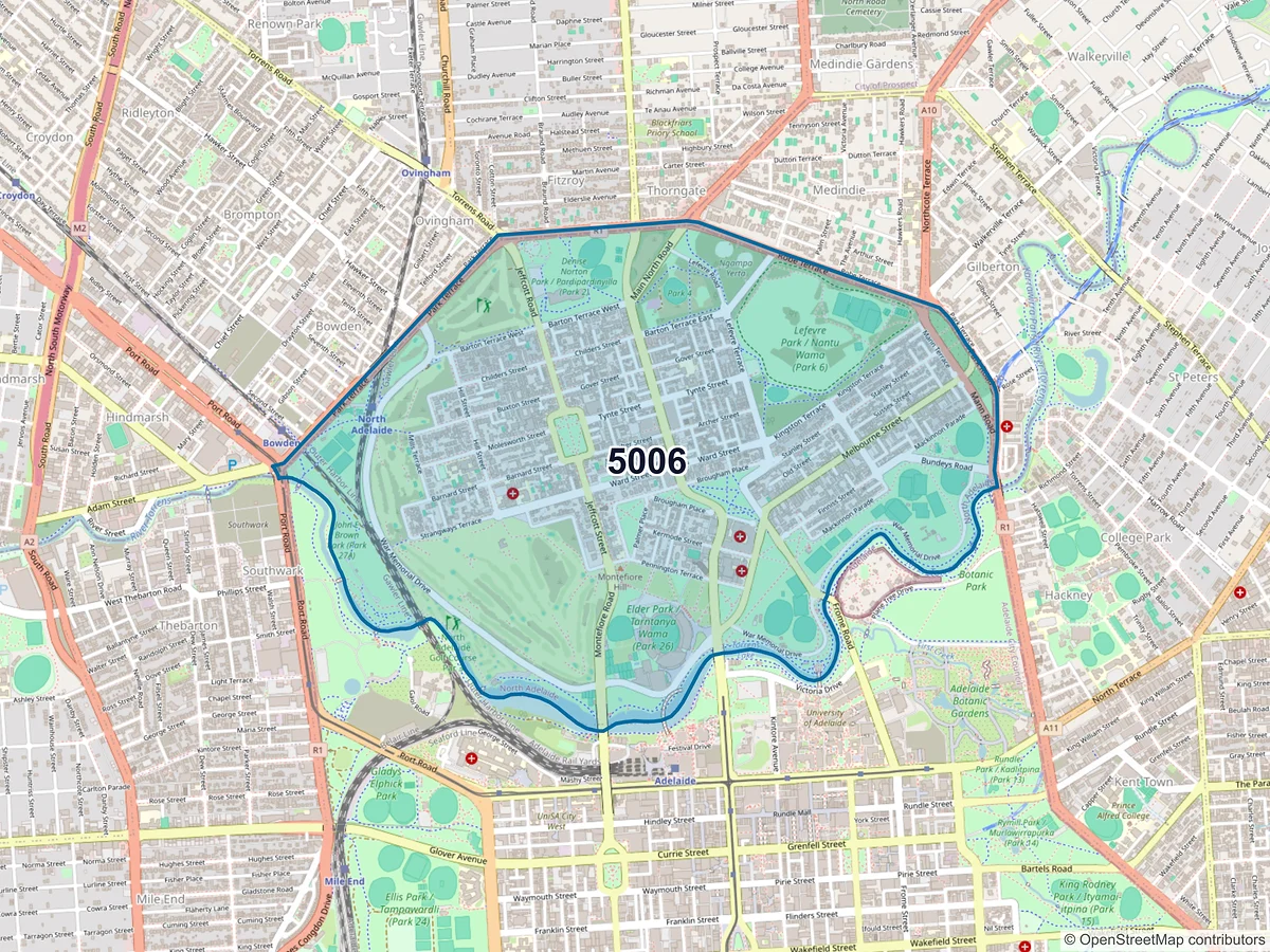 Map of postcode 5006 — North Adelaide, SA, Australia