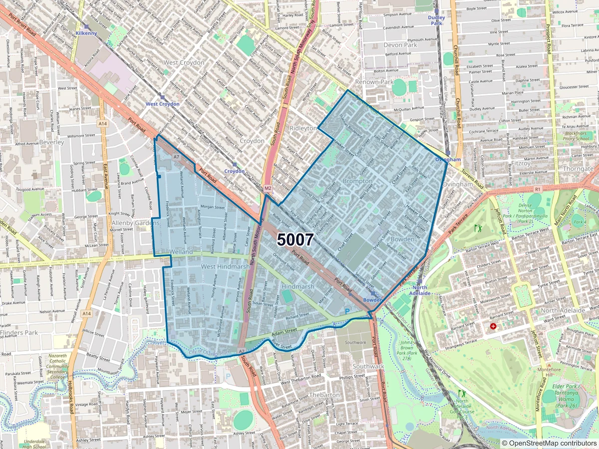 Map of postcode 5007 — Brompton, SA, Australia