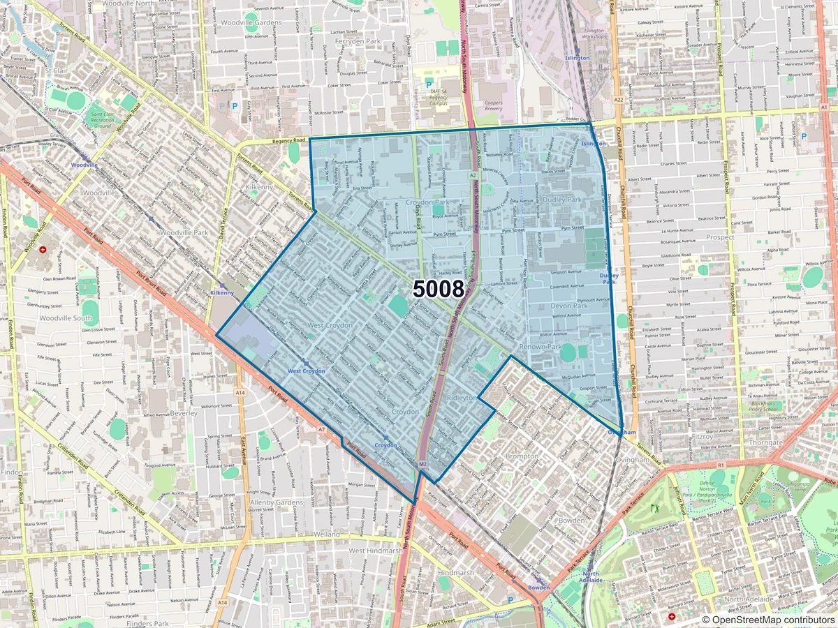 Map of postcode 5008 — Croydon Park, SA, Australia