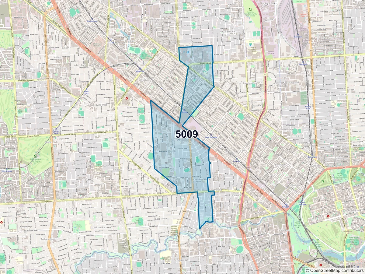 Map of postcode 5009 — Kilkenny, SA, Australia