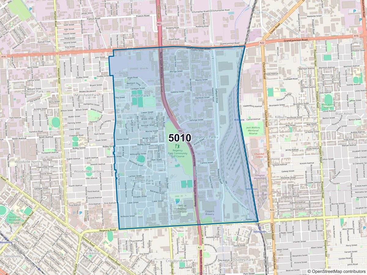 Map of postcode 5010 — Ferryden Park, SA, Australia