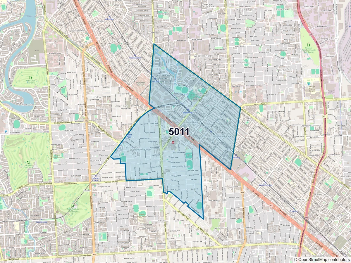 Map of postcode 5011 — Woodville West, SA, Australia