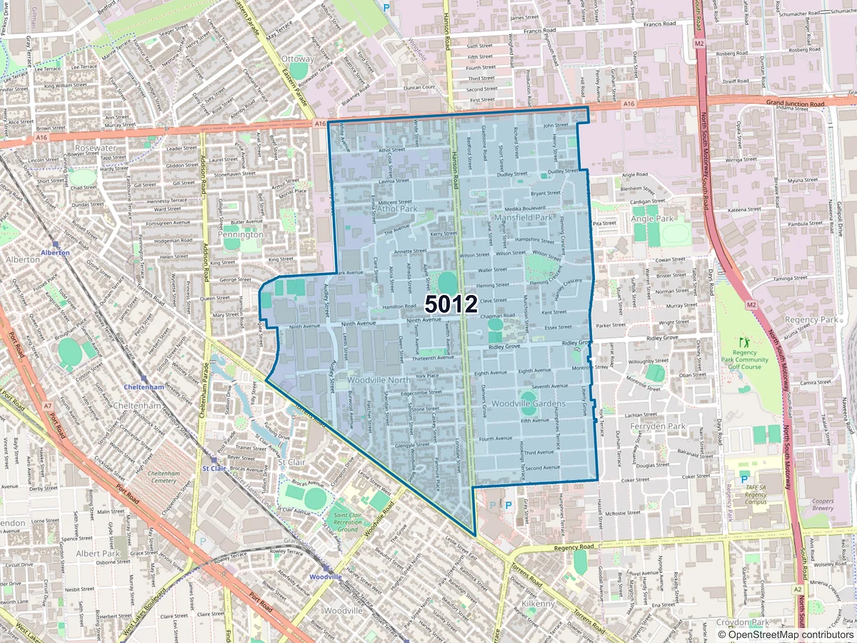 Map of postcode 5012 — Mansfield Park, SA, Australia