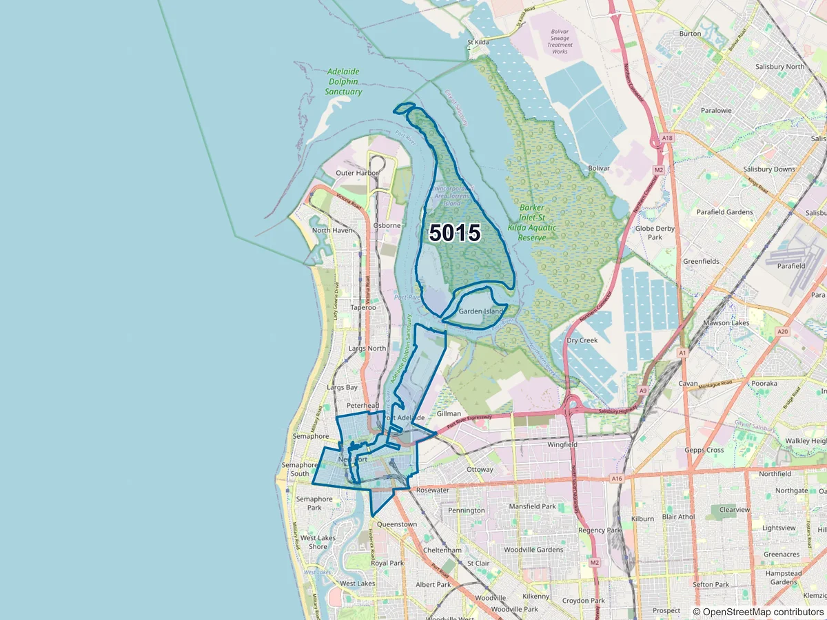 Map of postcode 5015 — Port Adelaide, SA, Australia