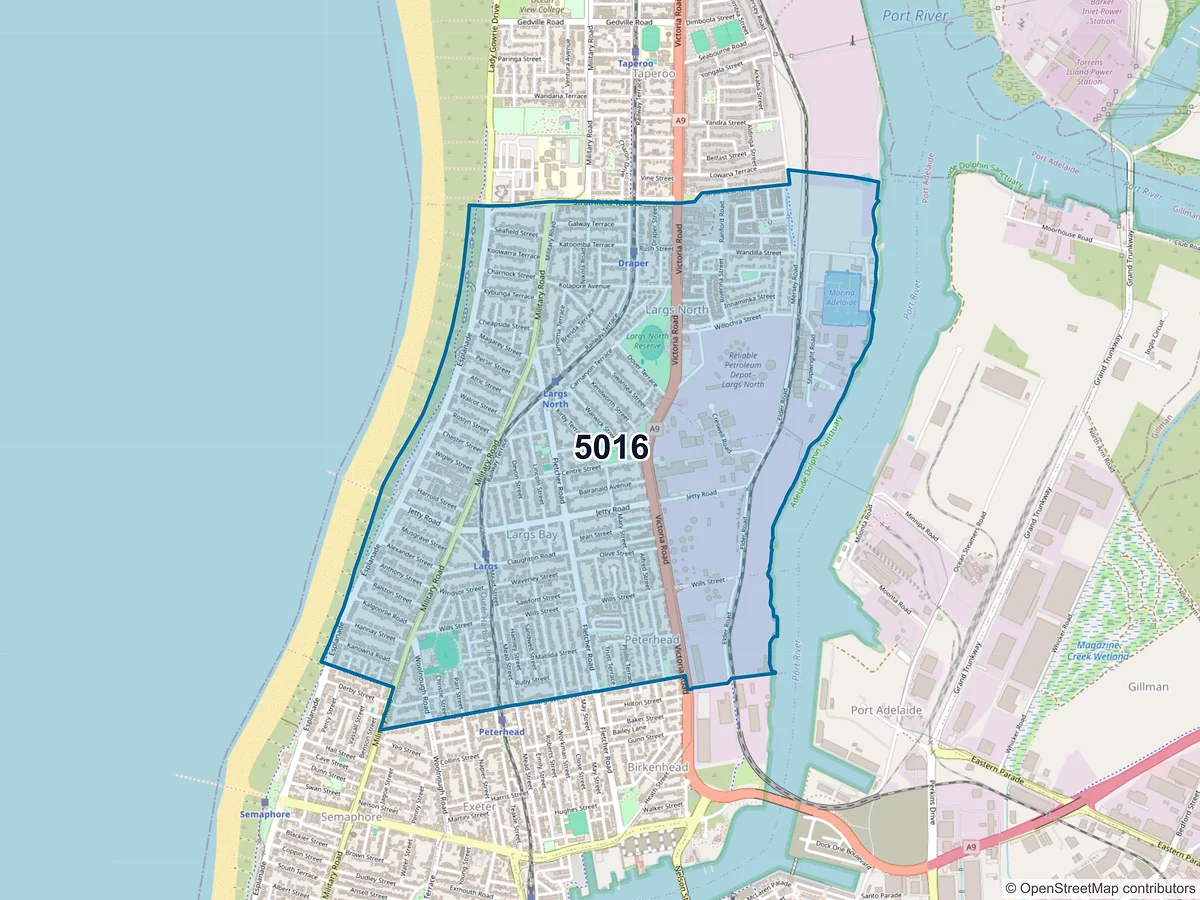 Map of postcode 5016 — Largs North, SA, Australia