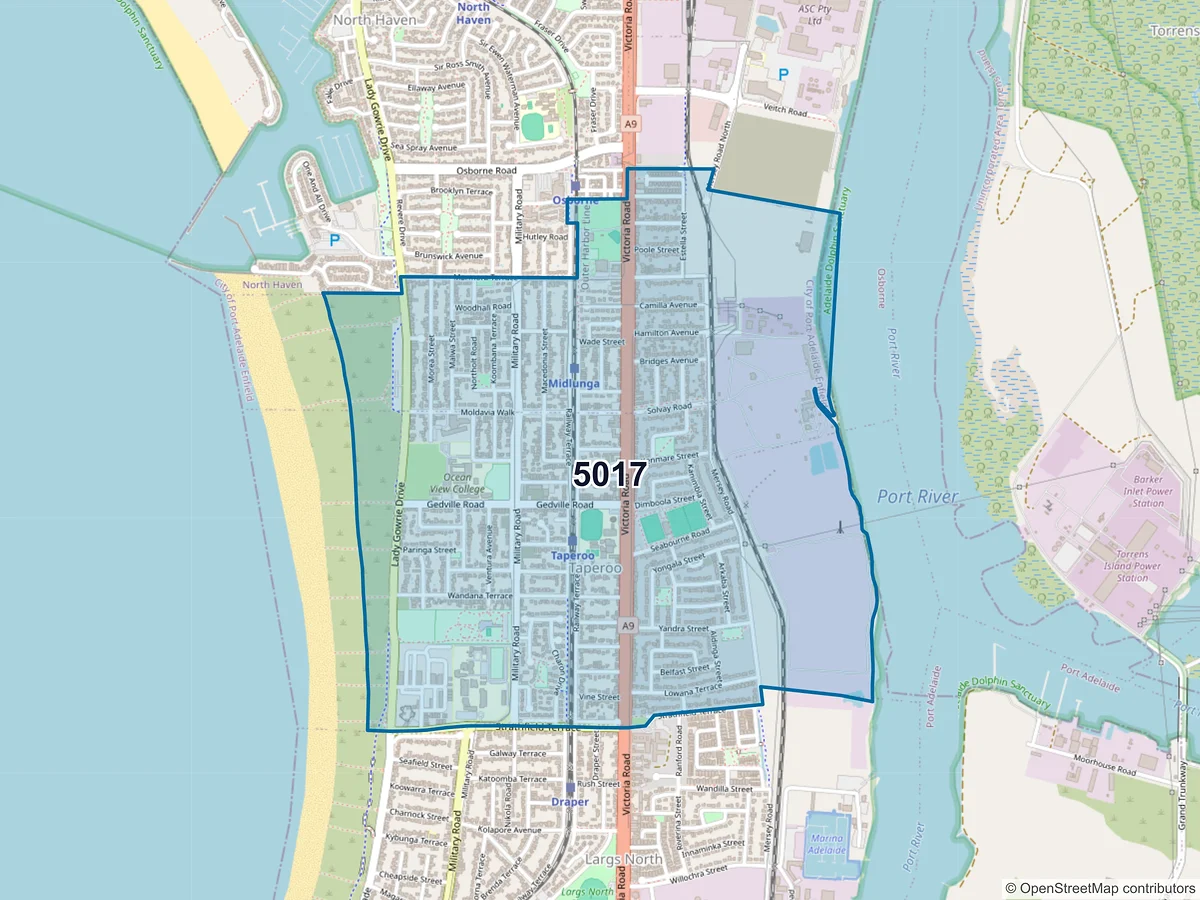 Map of postcode 5017 — Taperoo, SA, Australia