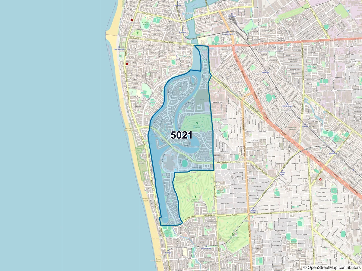 Map of postcode 5021 — West Lakes, SA, Australia