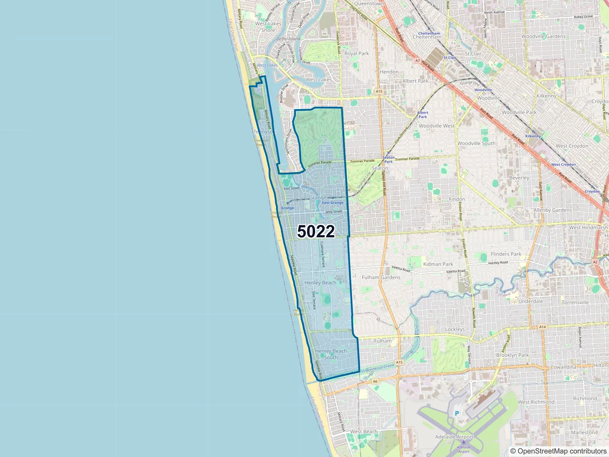 Map of postcode 5022 — Henley Beach, SA, Australia