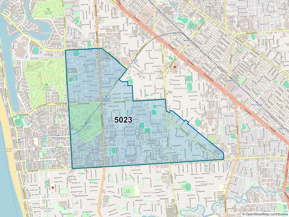 Map of postcode 5023 — Seaton, SA, Australia
