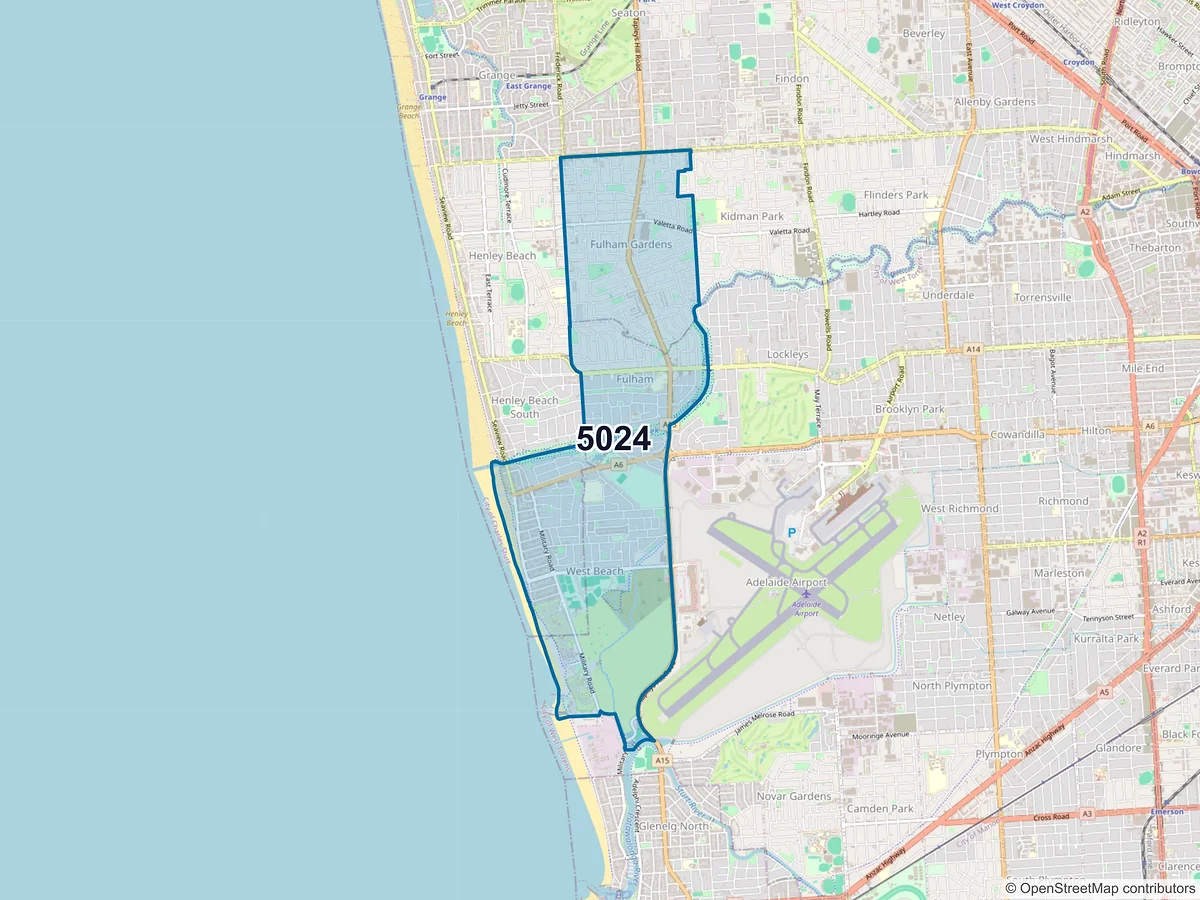Map of postcode 5024 — Fulham Gardens, SA, Australia