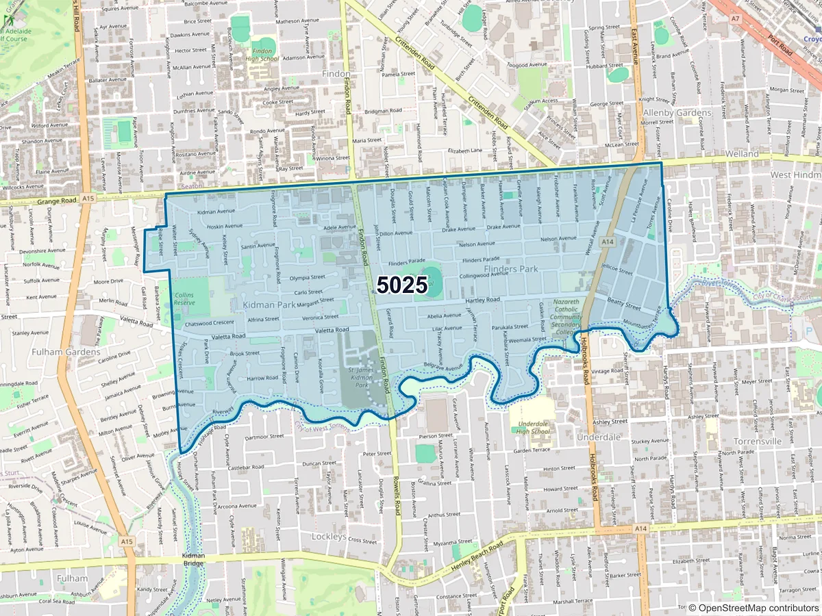 Map of postcode 5025 — Flinders Park, SA, Australia