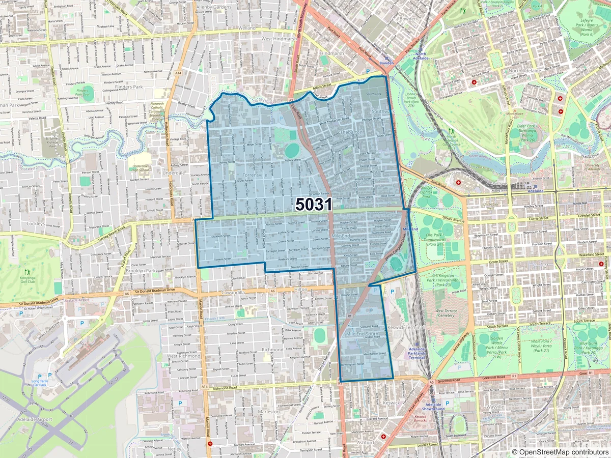 Map of postcode 5031 — Mile End, SA, Australia