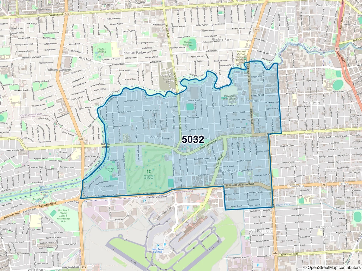 Map of postcode 5032 — Brooklyn Park, SA, Australia