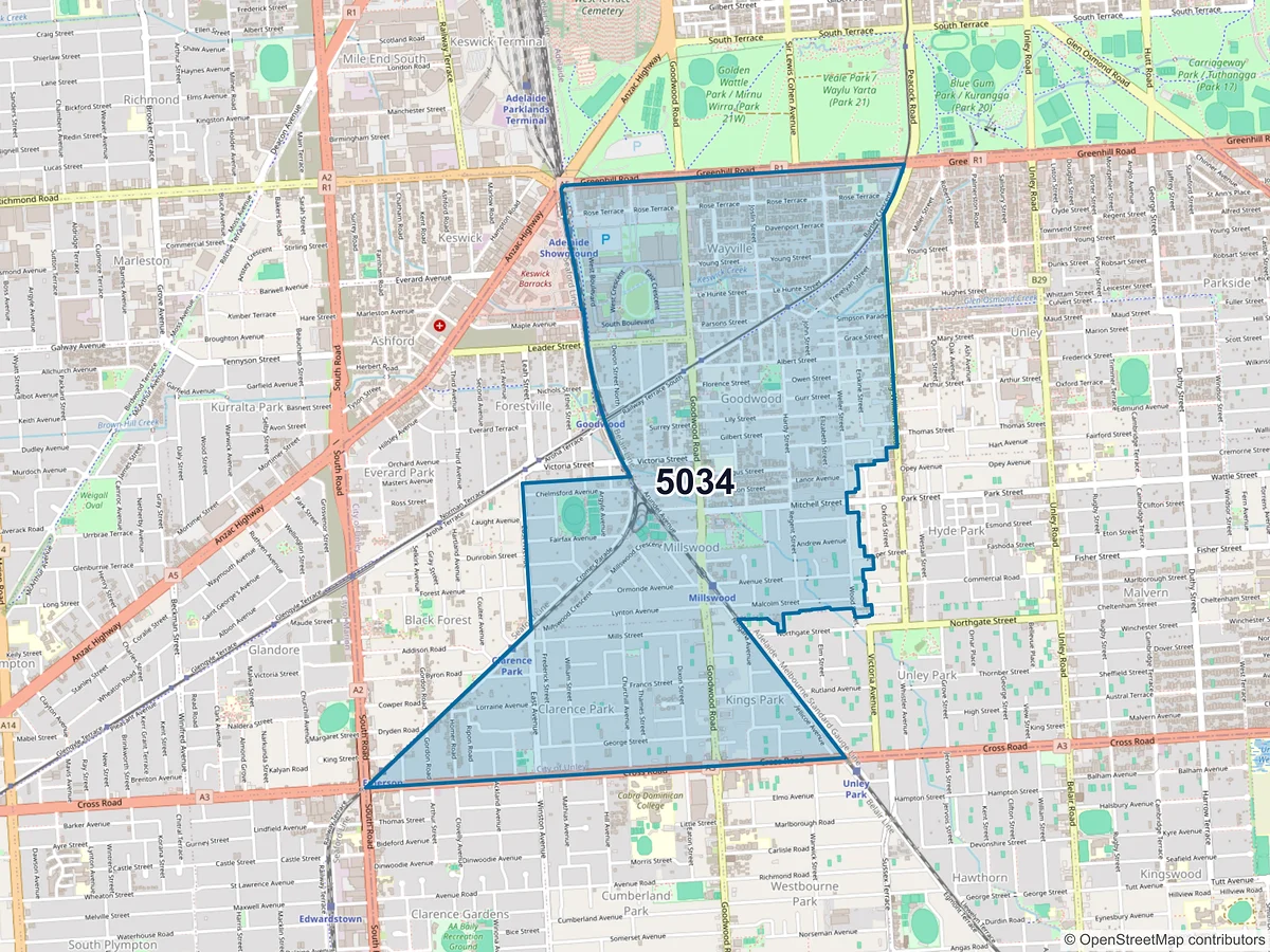 Map of postcode 5034 — Goodwood, SA, Australia