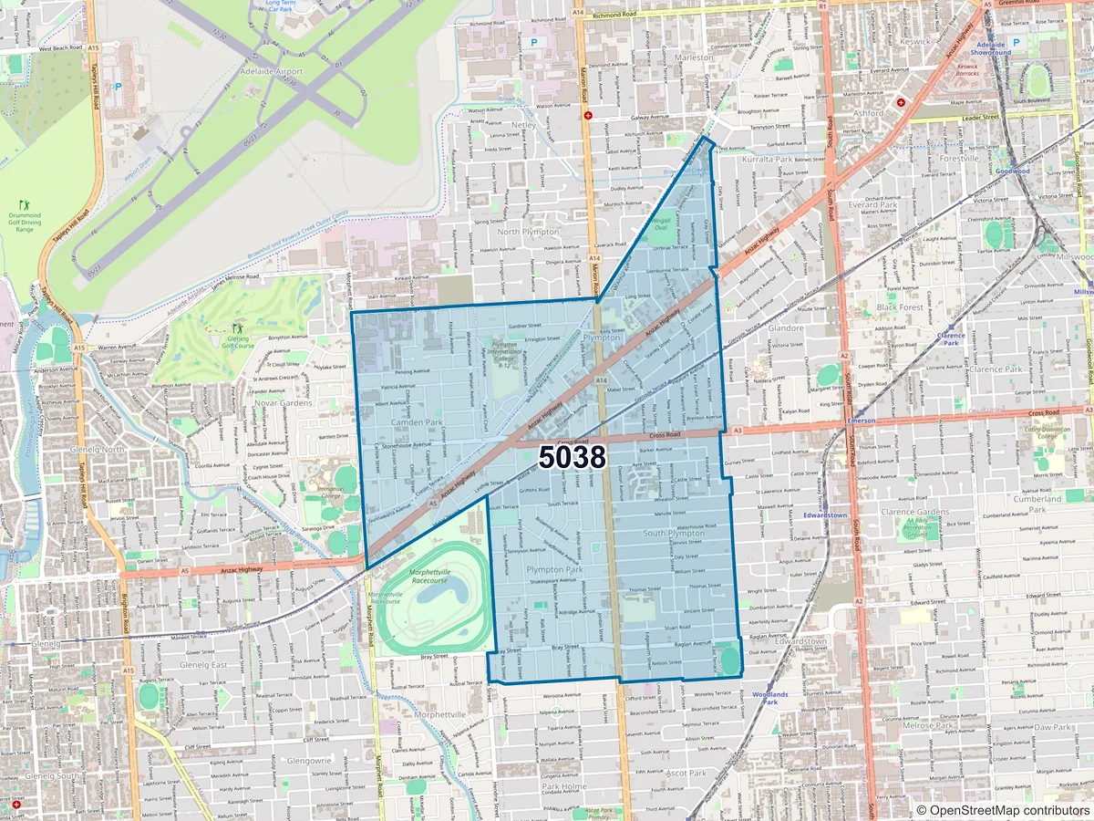 Map of postcode 5038 — Plympton, SA, Australia
