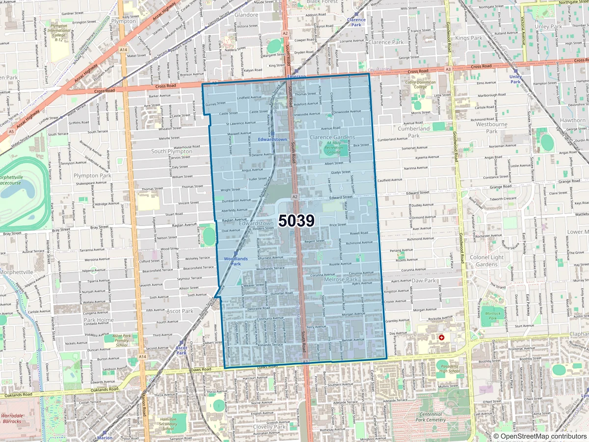 Map of postcode 5039 — Edwardstown, SA, Australia