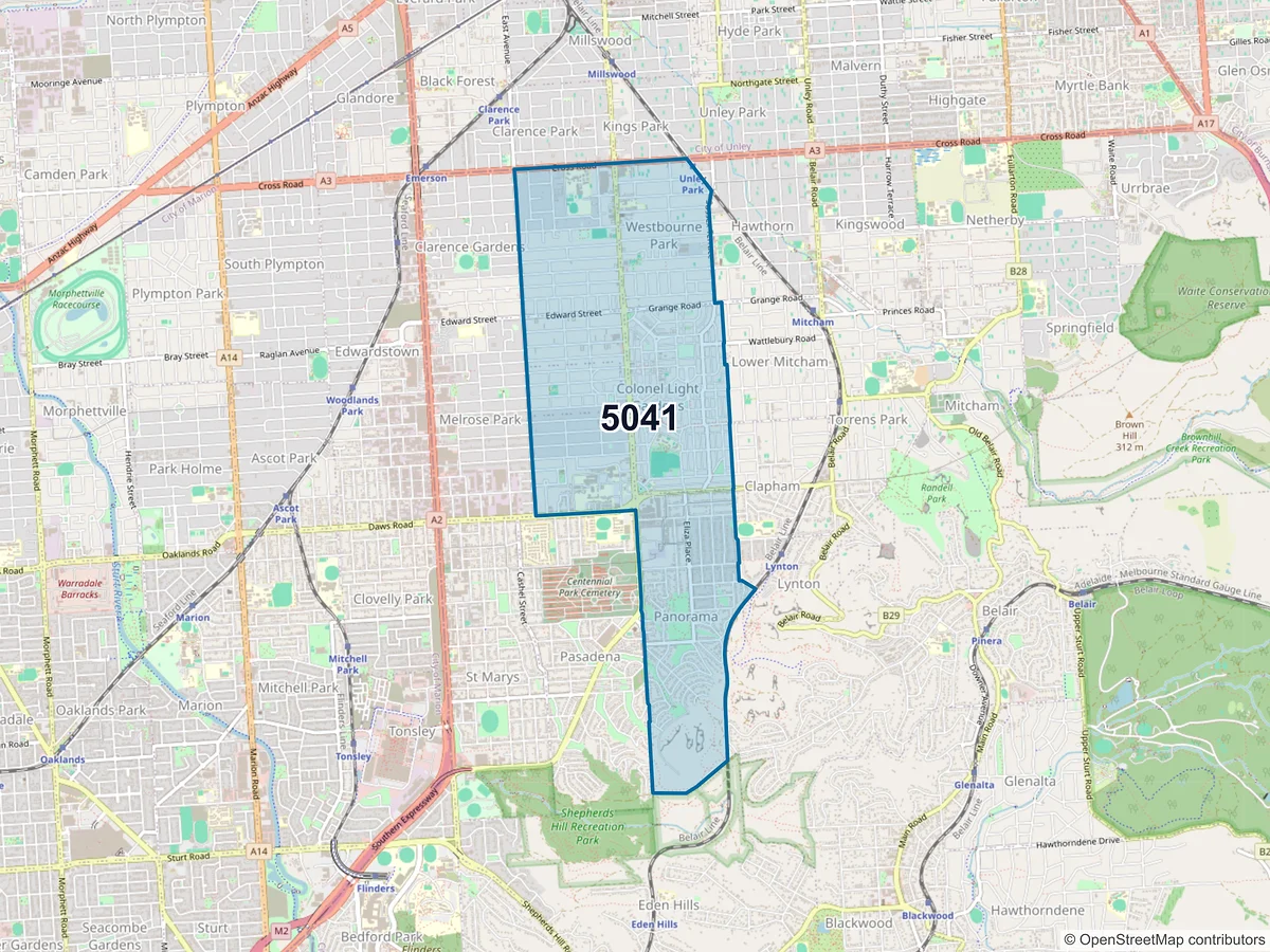 Map of postcode 5041 — Daw Park, SA, Australia