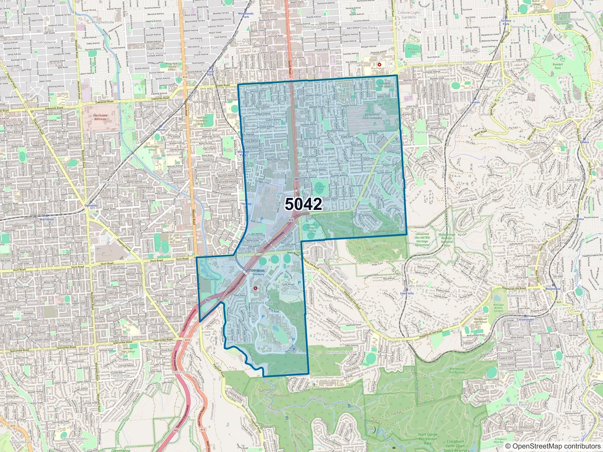 Map of postcode 5042 — St Marys, SA, Australia