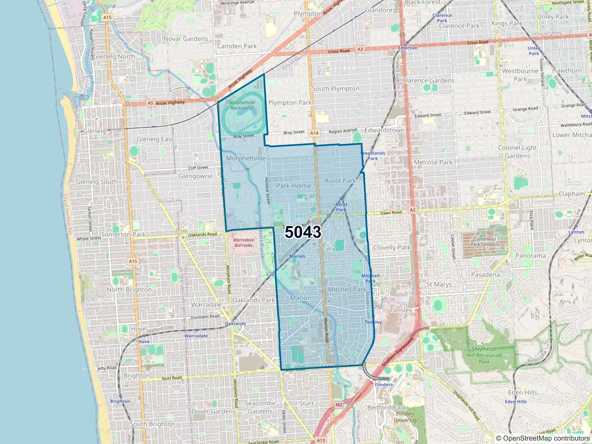 Map of postcode 5043 — Mitchell Park, SA, Australia