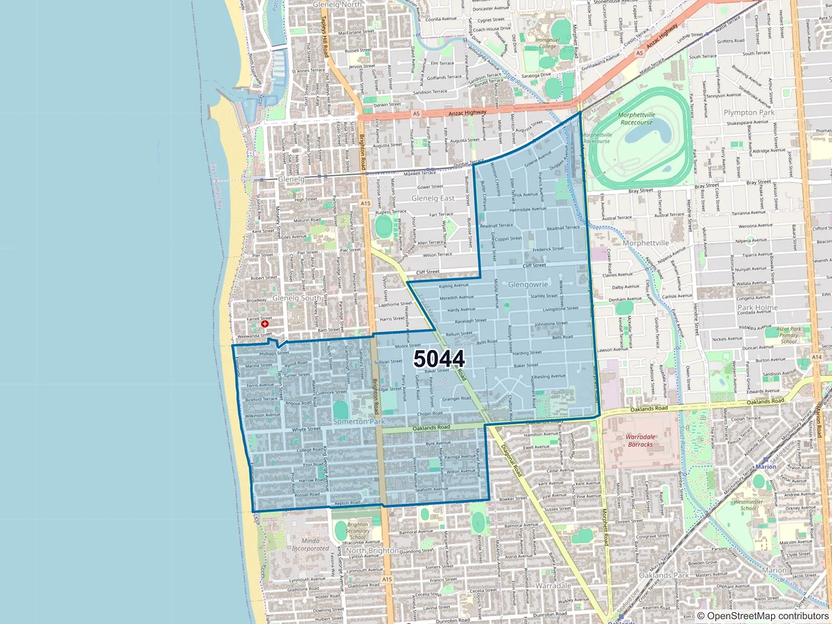 Map of postcode 5044 — Somerton Park, SA, Australia