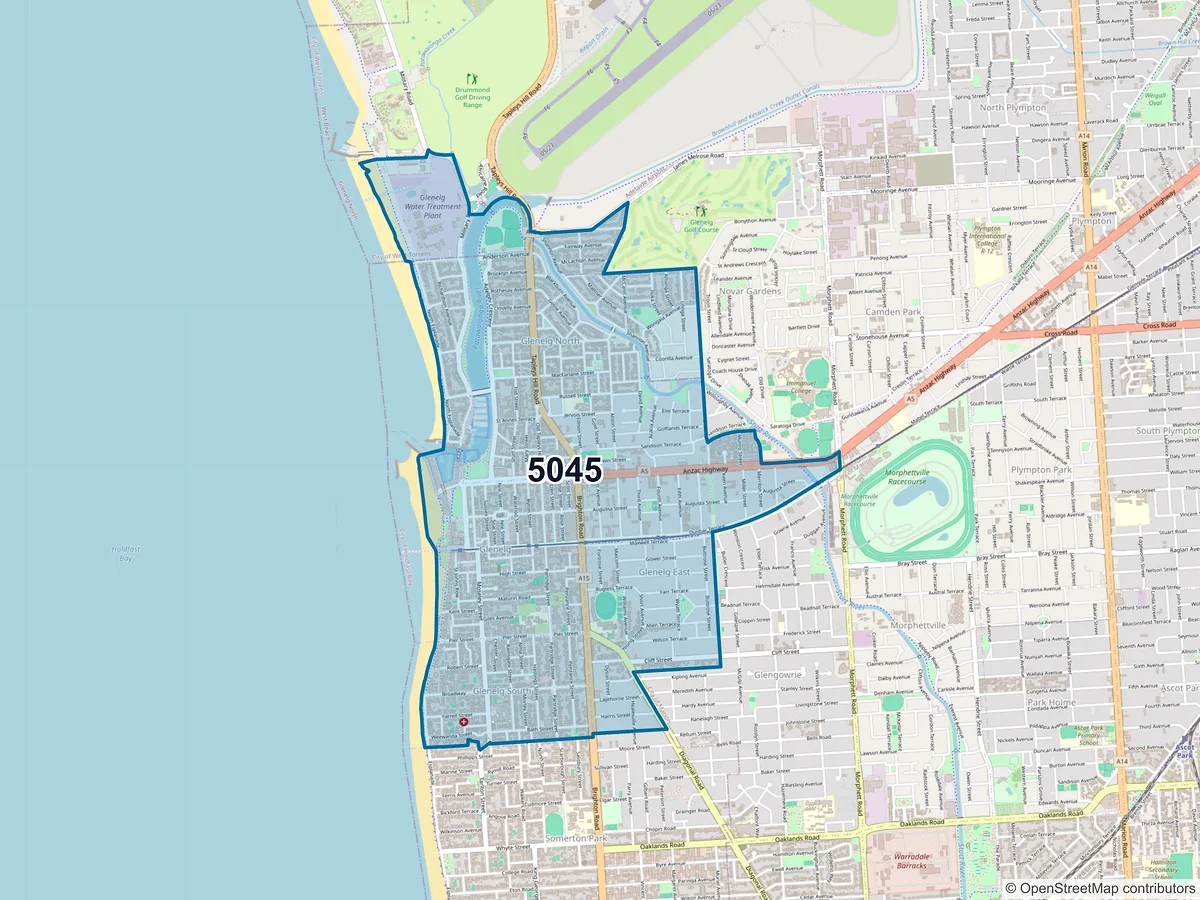 Map of postcode 5045 — Glenelg North, SA, Australia