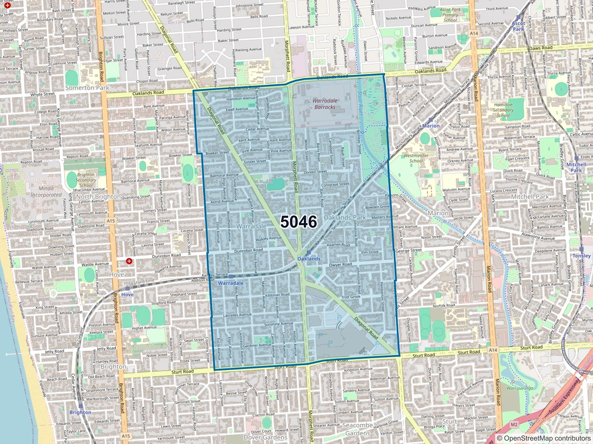 Map of postcode 5046 — Warradale, SA, Australia