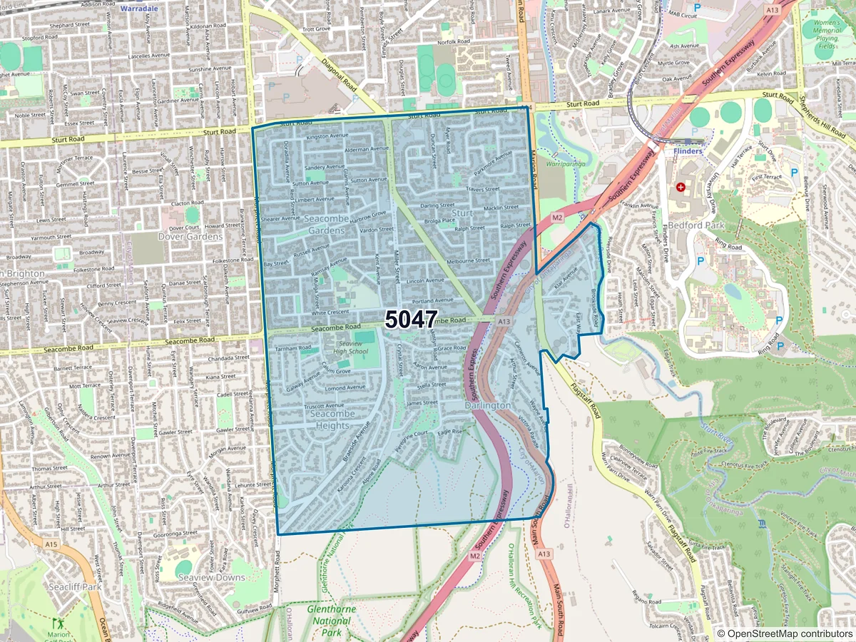 Map of postcode 5047 — Seacombe Gardens, SA, Australia