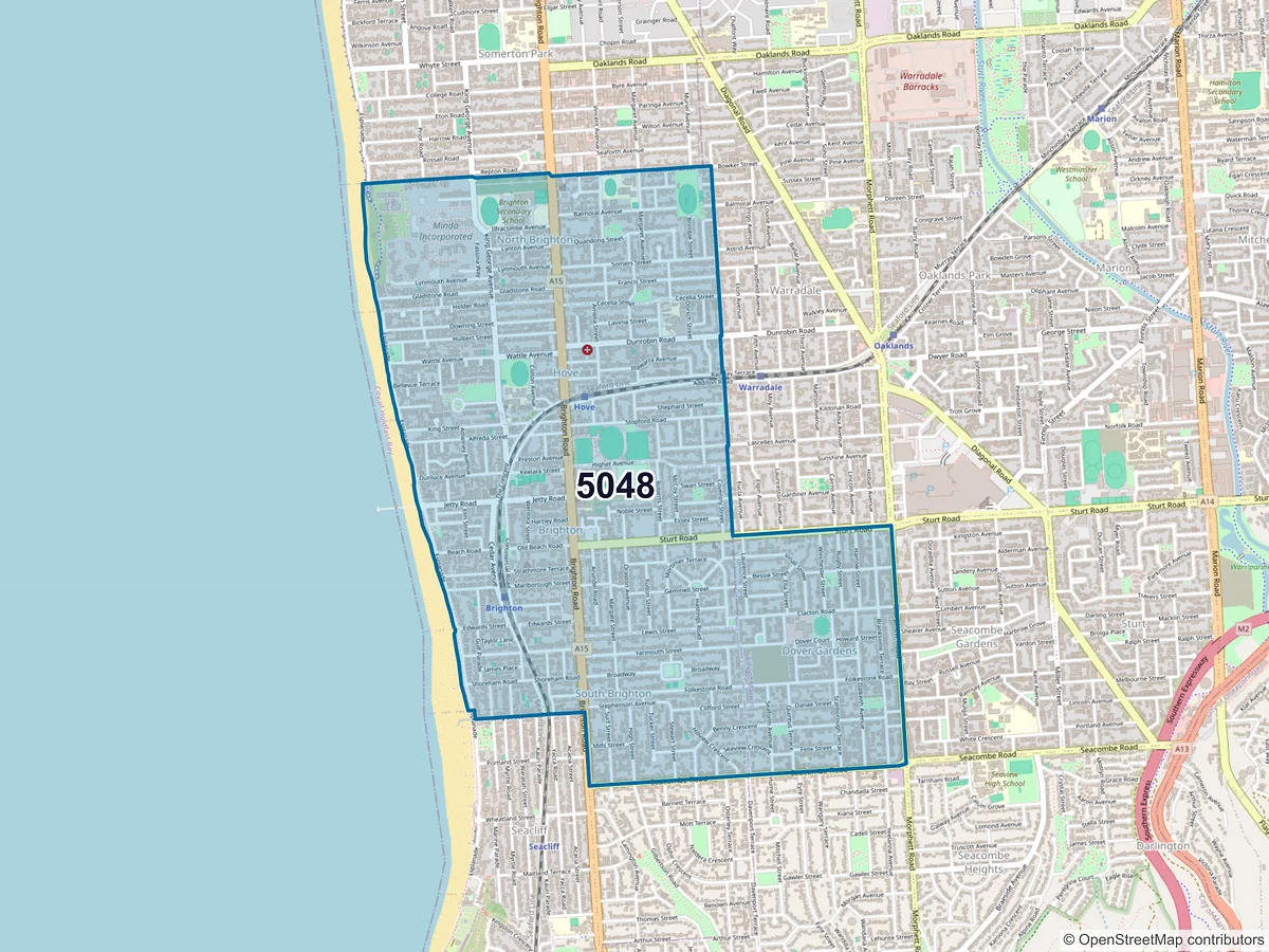 Map of postcode 5048 — Brighton, SA, Australia