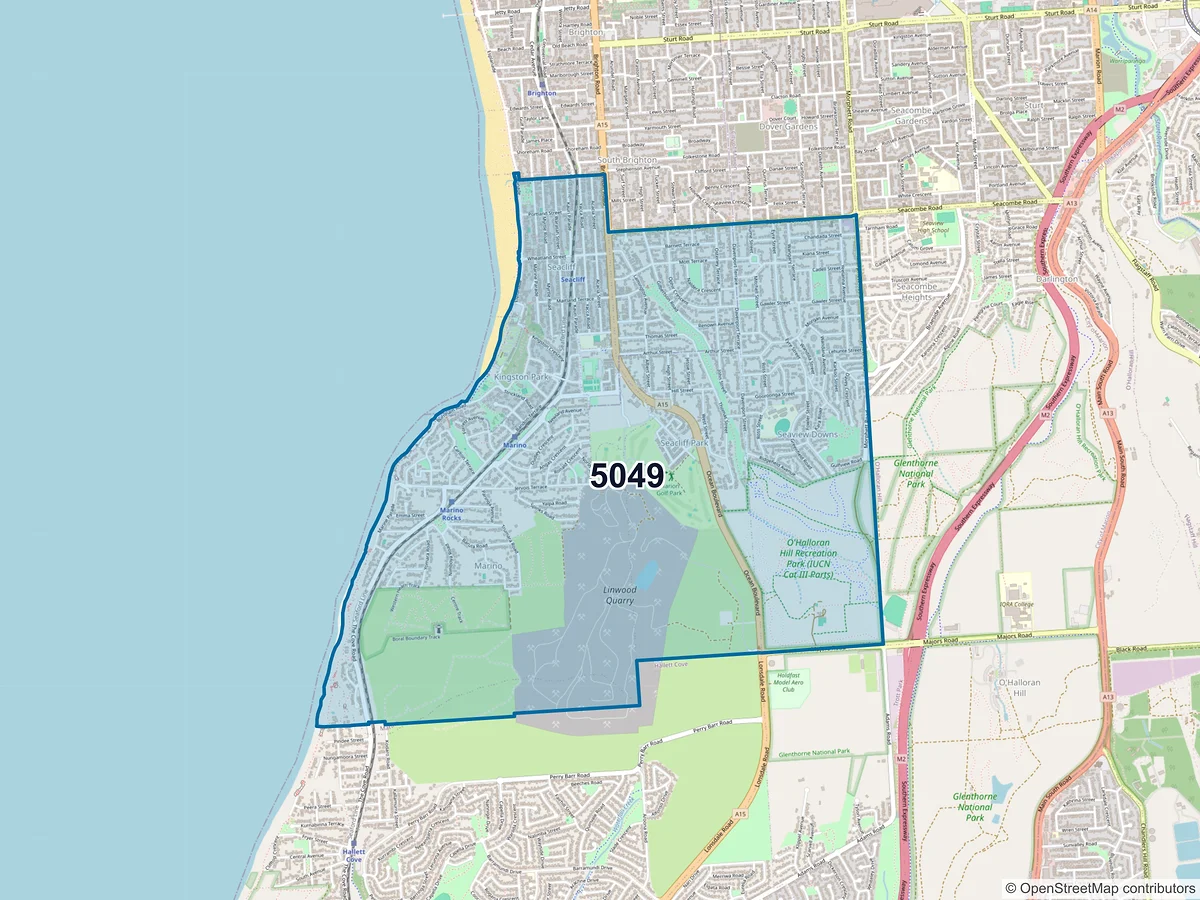 Map of postcode 5049 — Seacliff Park, SA, Australia