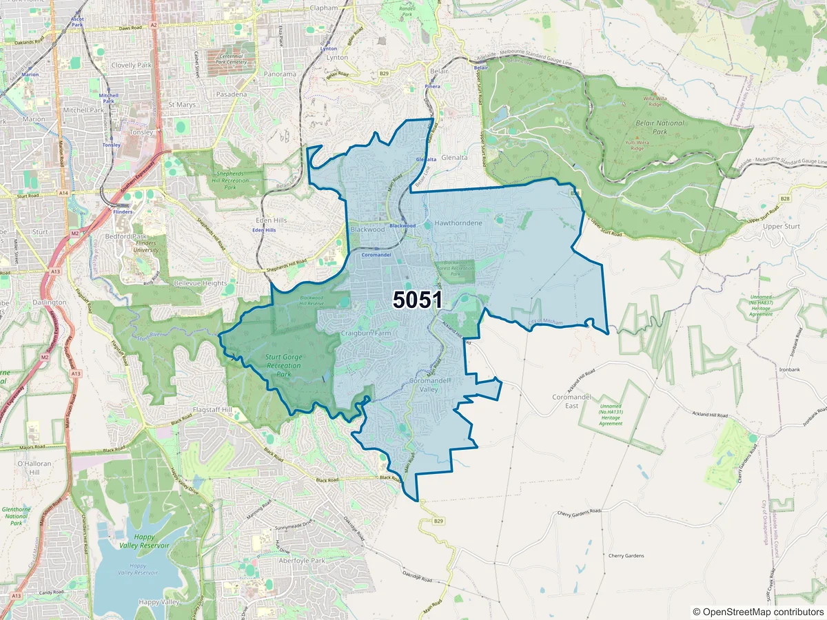 Map of postcode 5051 — Blackwood, SA, Australia