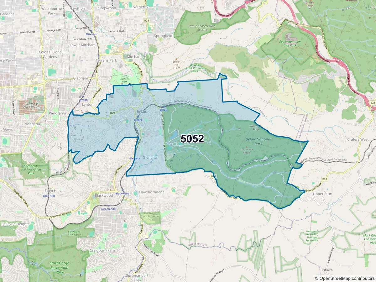 Map of postcode 5052 — Belair, SA, Australia