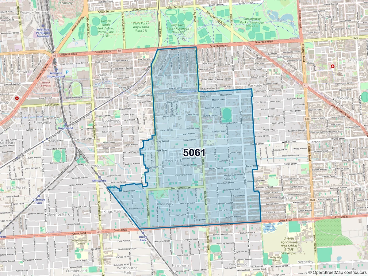 Map of postcode 5061 — Unley, SA, Australia