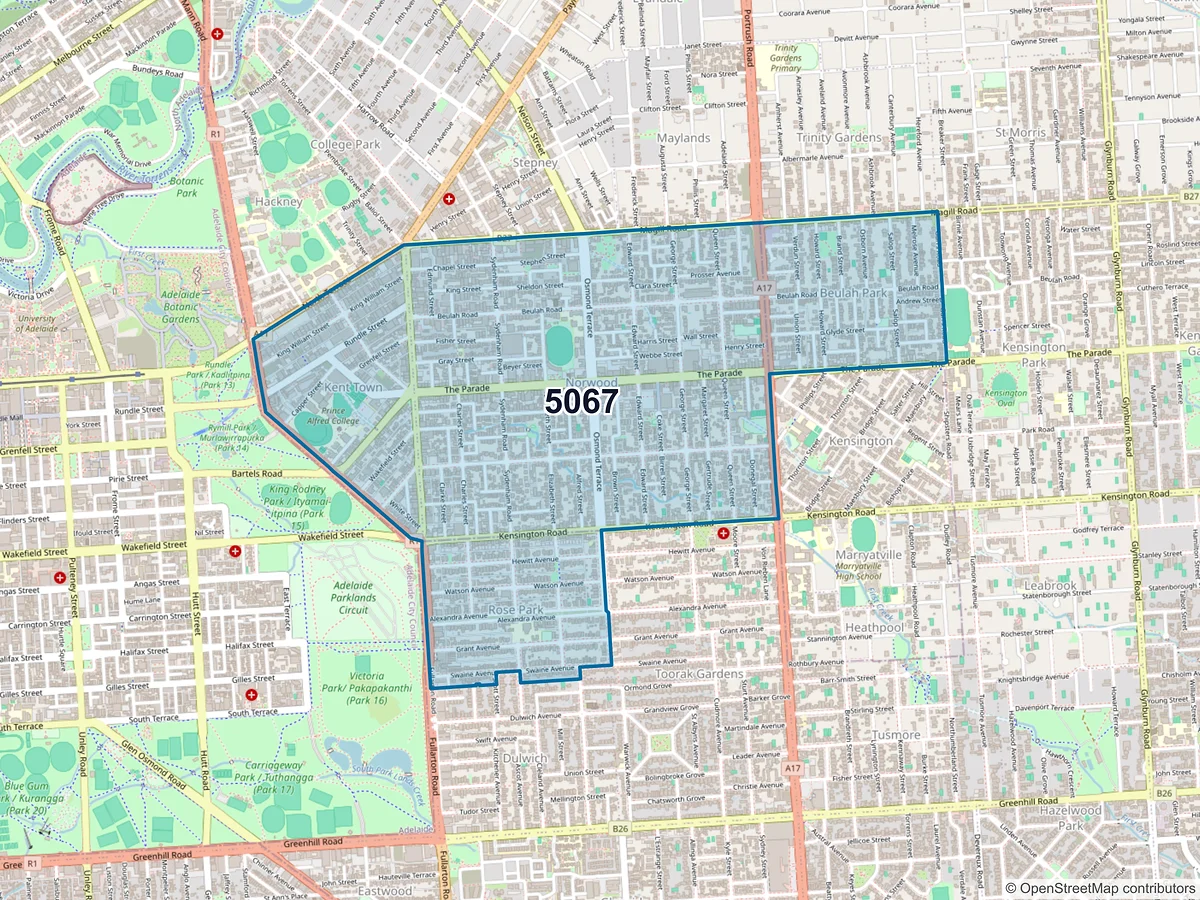 Map of postcode 5067 — Norwood, SA, Australia