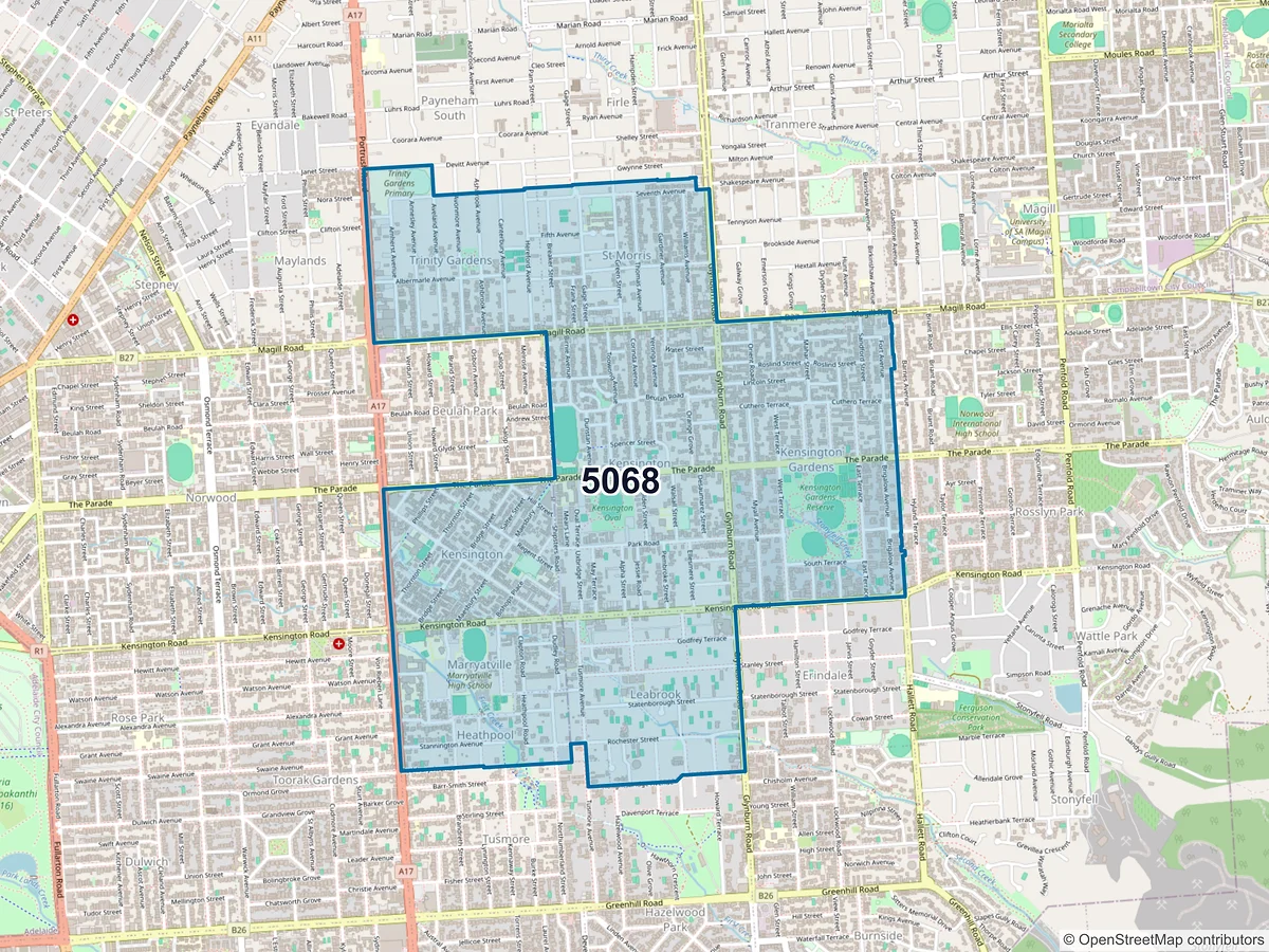 Map of postcode 5068 — Kensington Gardens, SA, Australia