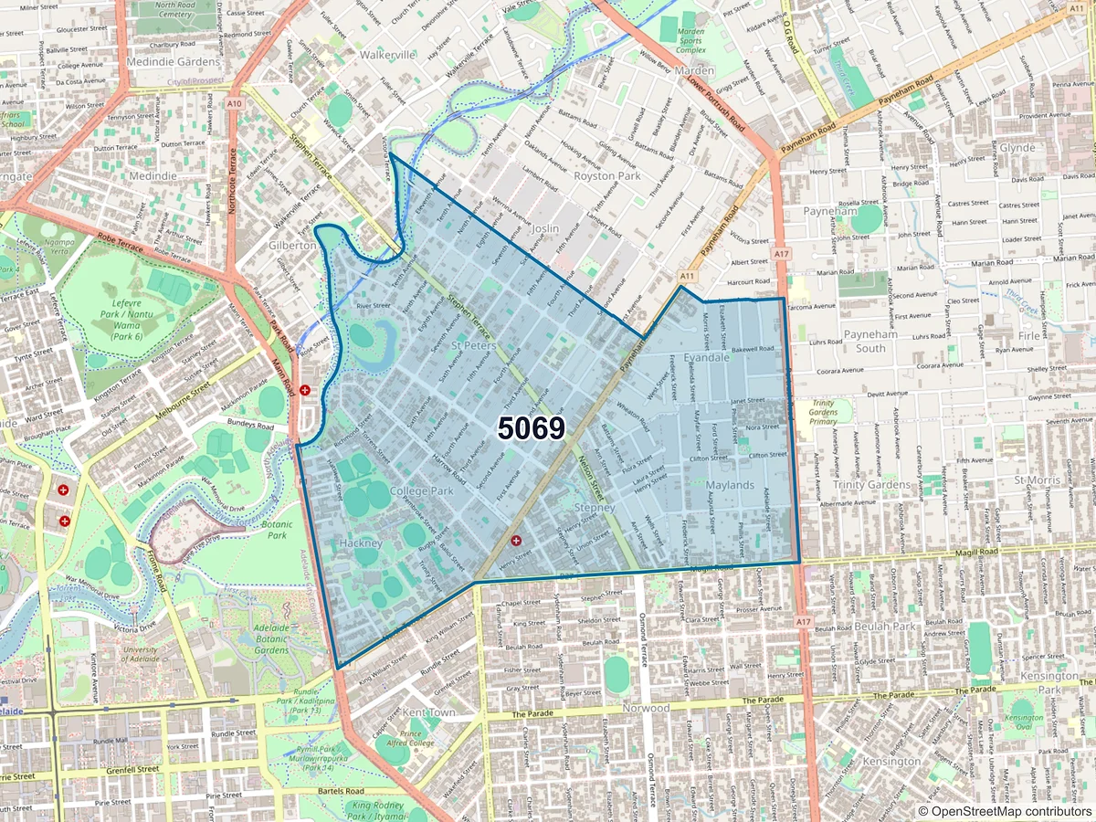 Map of postcode 5069 — St Peters, SA, Australia