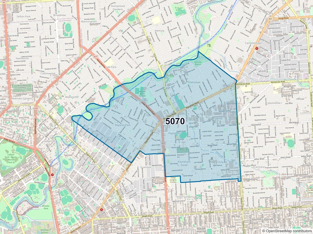 Map of postcode 5070 — Marden, SA, Australia