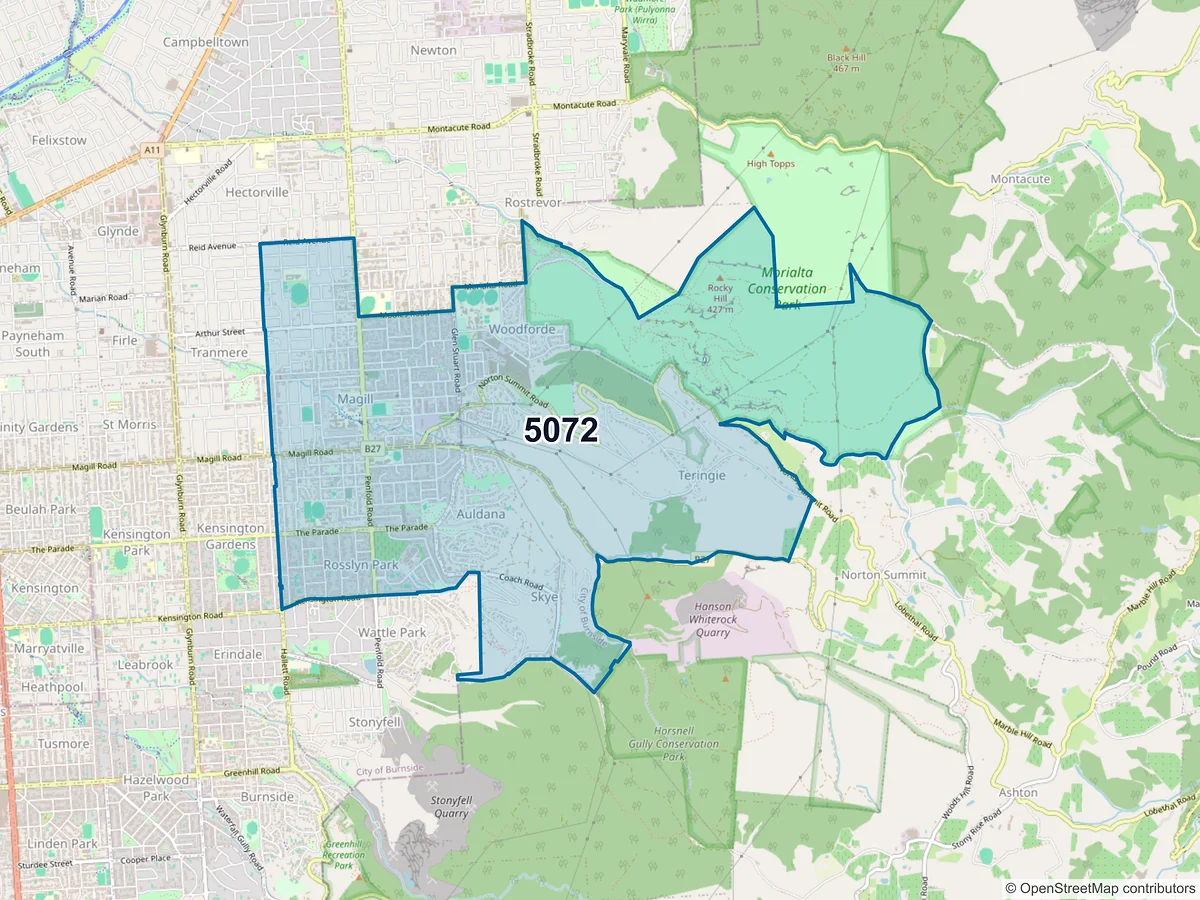 Map of postcode 5072 — Magill, SA, Australia