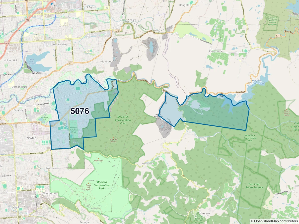 Map of postcode 5076 — Athelstone, SA, Australia
