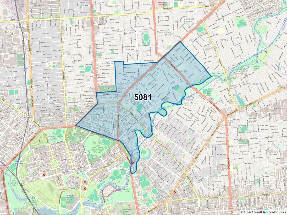 Map of postcode 5081 — Walkerville, SA, Australia