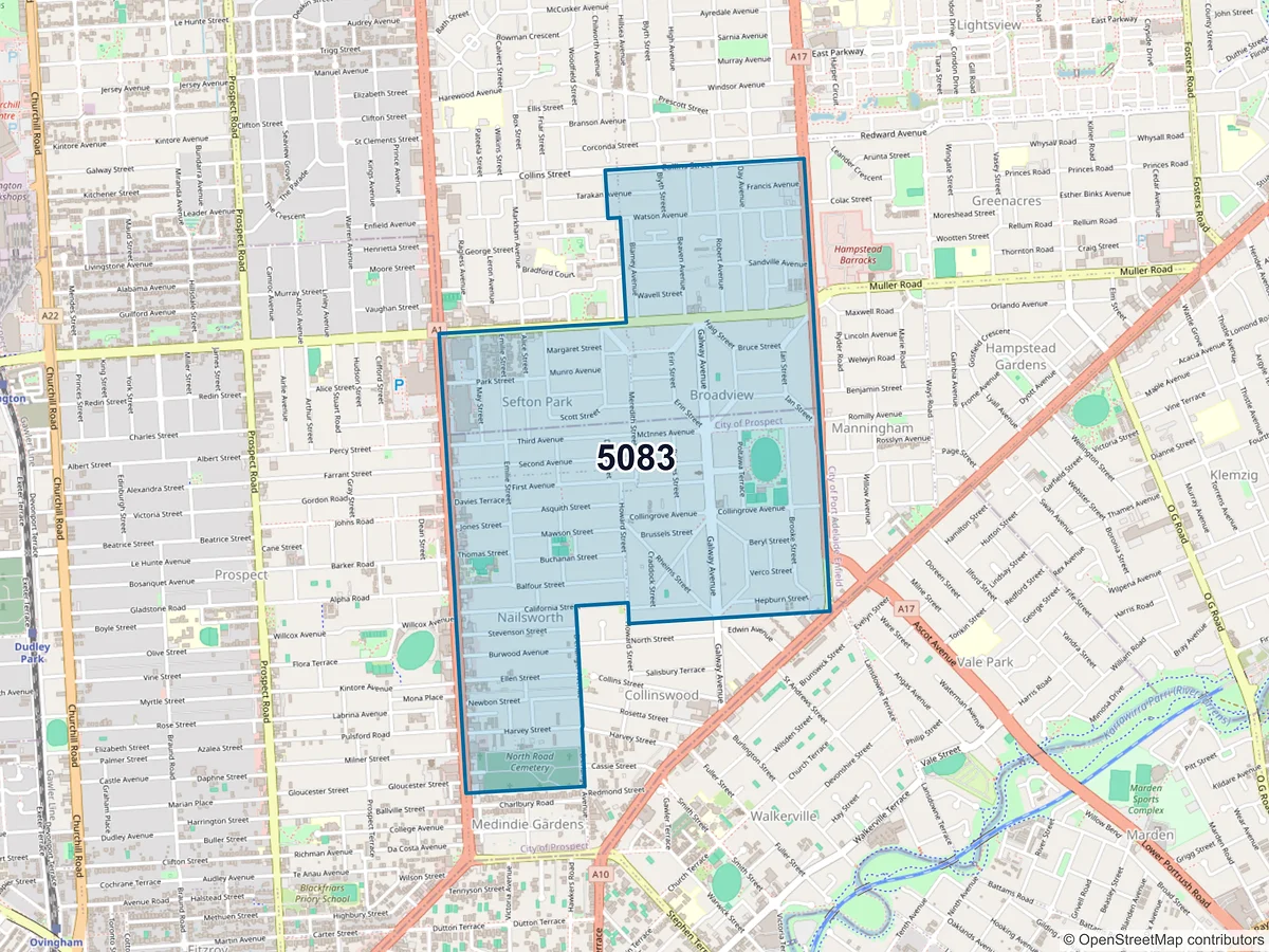 Map of postcode 5083 — Broadview, SA, Australia