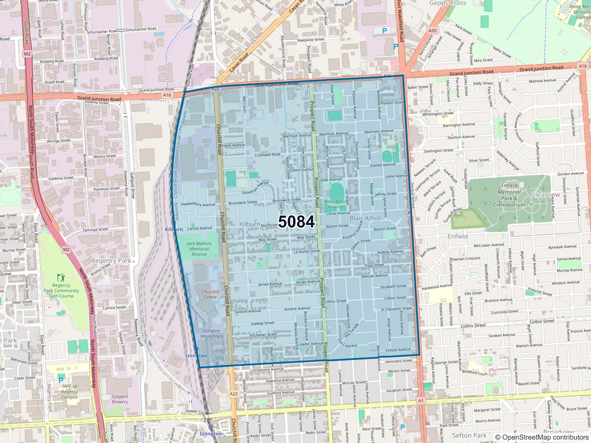 Map of postcode 5084 — Blair Athol, SA, Australia