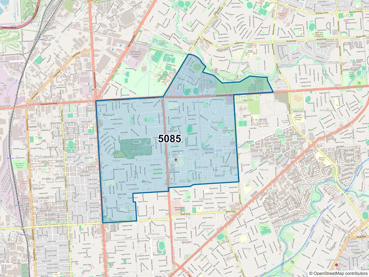 Map of postcode 5085 — Lightsview, SA, Australia