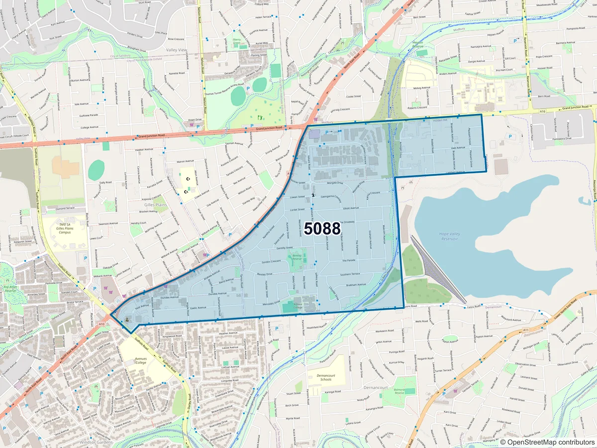 Map of postcode 5088 — Holden Hill, SA, Australia