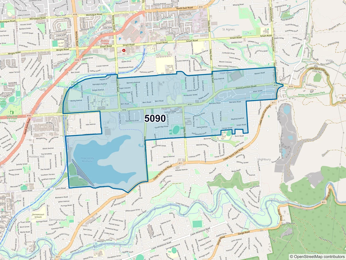 Map of postcode 5090 — Hope Valley, SA, Australia