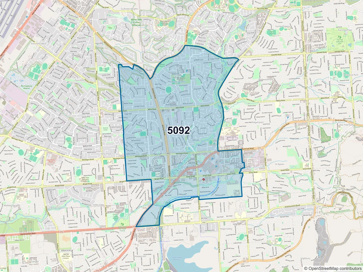 Map of postcode 5092 — Modbury, SA, Australia