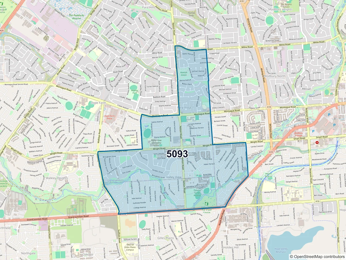 Map of postcode 5093 — Valley View, SA, Australia
