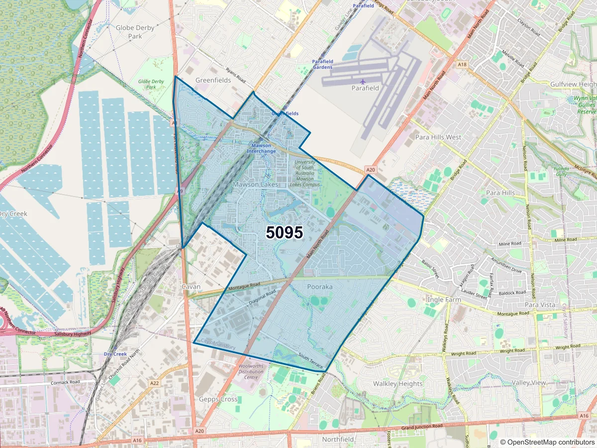 Map of postcode 5095 — Mawson Lakes, SA, Australia