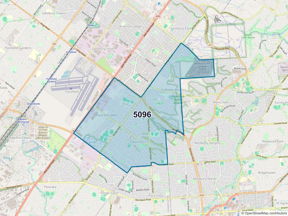 Map of postcode 5096 — Para Hills, SA, Australia