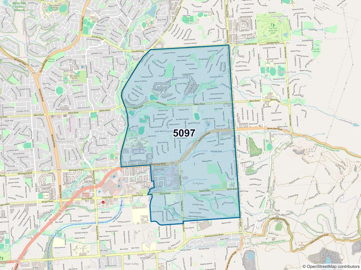Map of postcode 5097 — Ridgehaven, SA, Australia