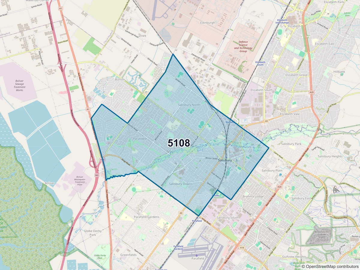 Map of postcode 5108 — Paralowie, SA, Australia